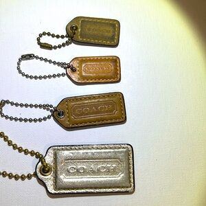 Coach Leather Bundle Lot 4 Hang Tags Bag Tags Brown, Tan, Gold Metallic